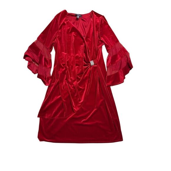 Brand New R&M Richard’s Faux Velvet Mother of the Bride Cocktail Red Dress 18W - Picture 5 of 16